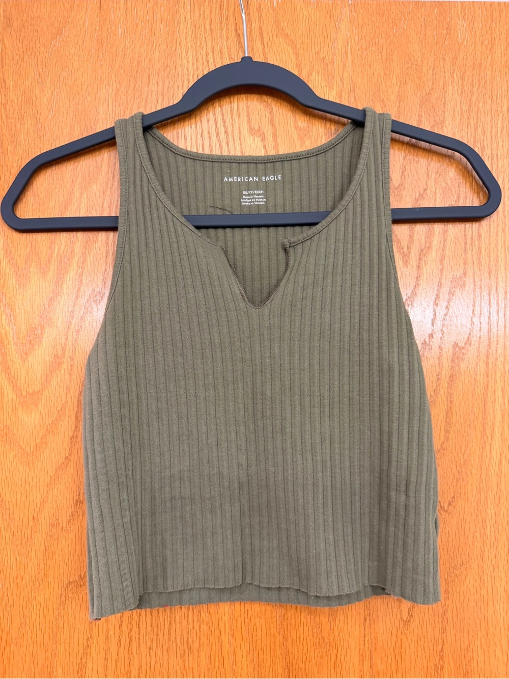 American Eagle Outfitters Olive Ribbed Notch Tank